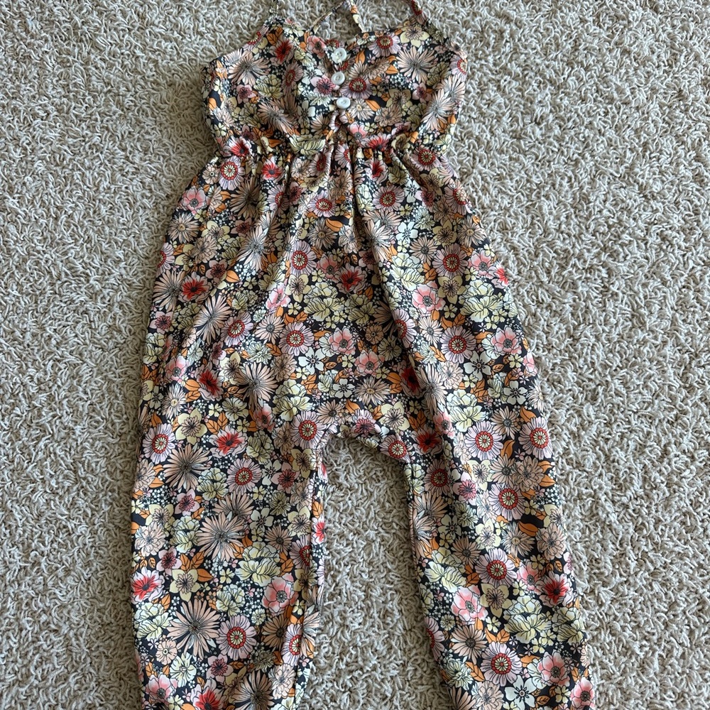 Floral Print Pink & Cream Girls' One-Piece Romper